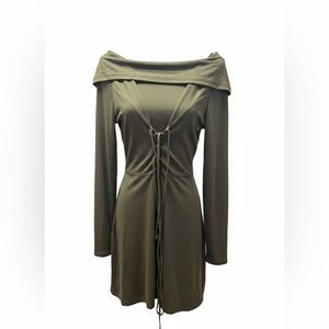 Elegant Olive Green Off-Shoulder Dress